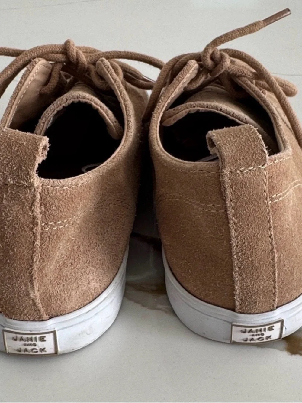 Janie and Jack Tan Suede Perforated Lace-Up Kids Dress Sneakers